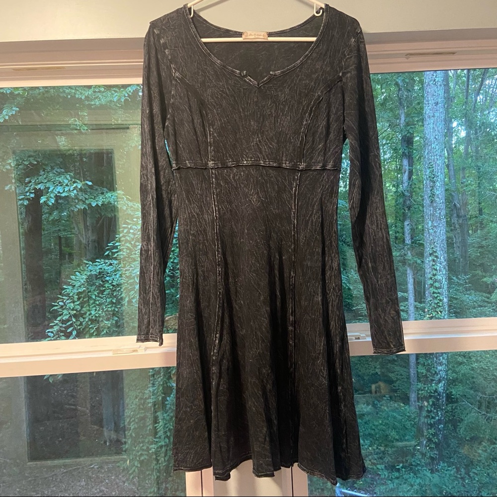 Altar’d State Dark Gray Long Sleeve Dress - Medium. Bleach Tie Dye Pattern. - Picture 2 of 5